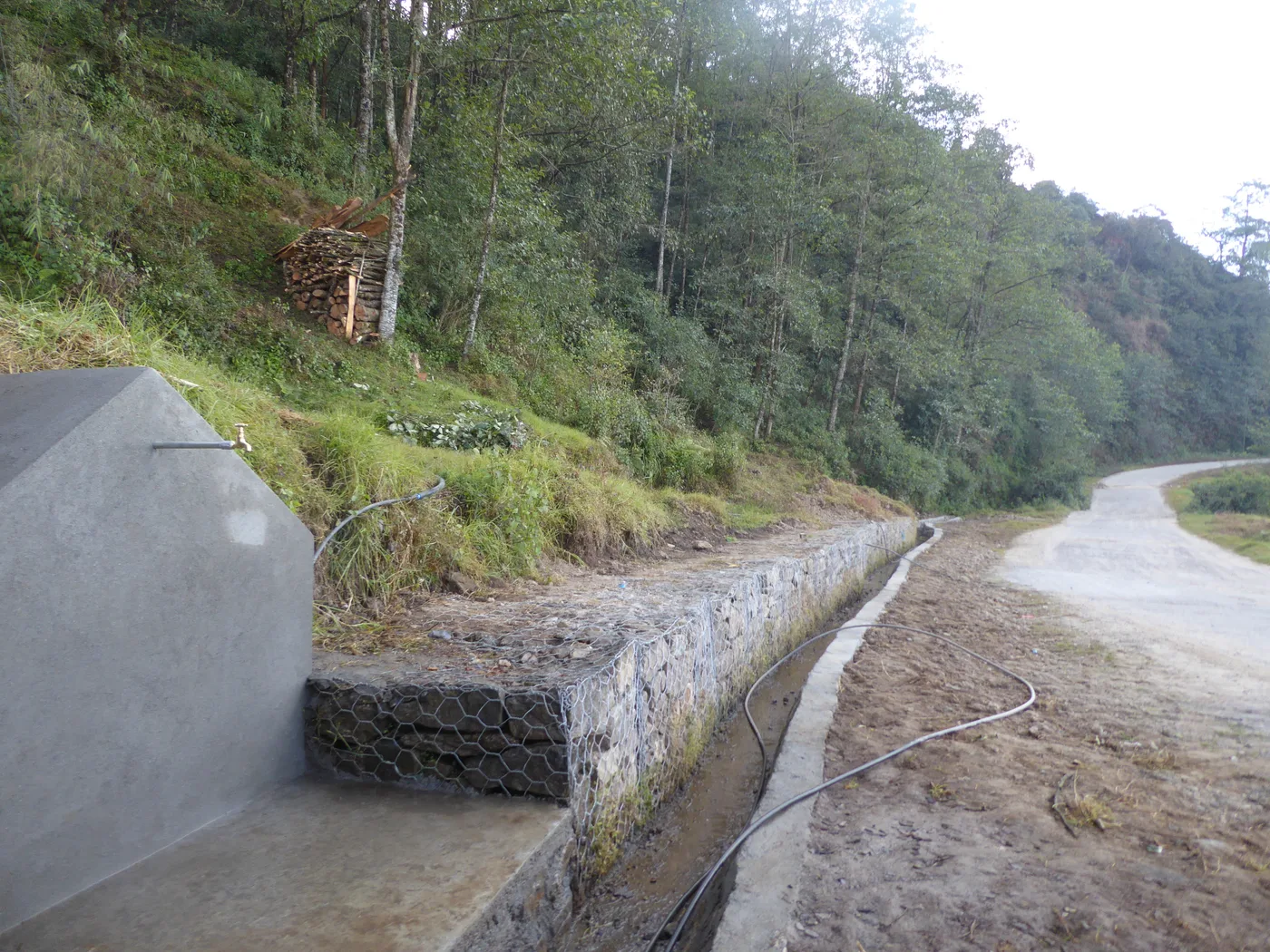 Grifo, muro de gaviones y cunetas laterales