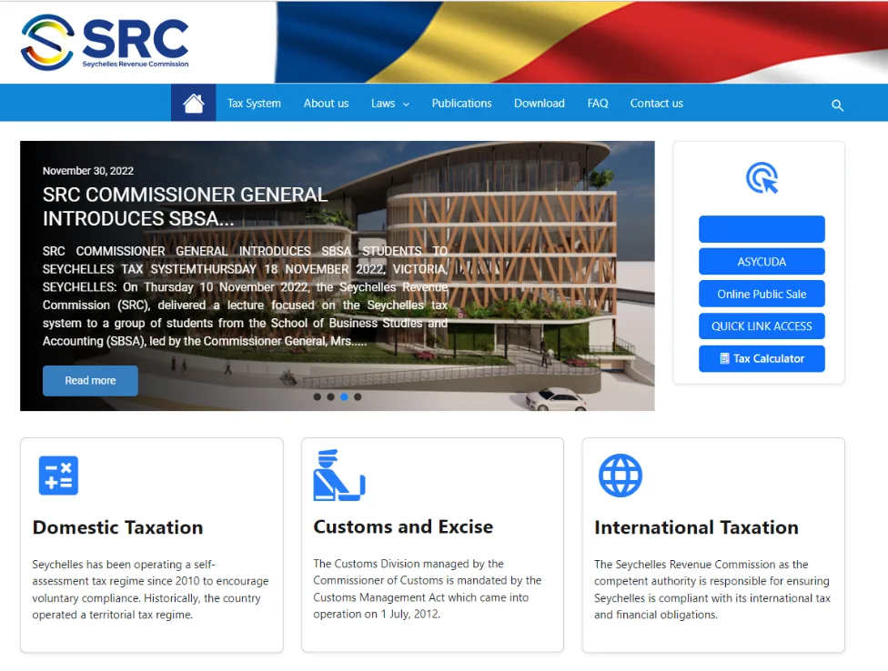 El sitio web de la Seychelles Revenue Commission, rediseñado