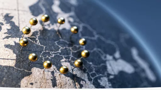 map of Europe with pins in a circle