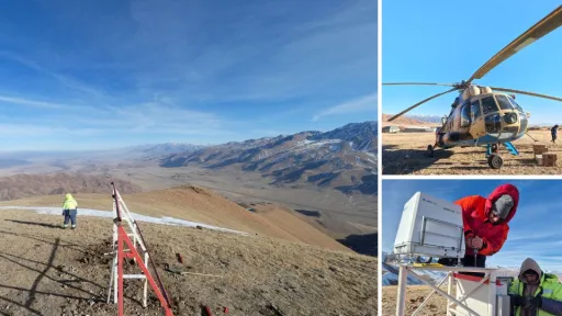 Experts installing LiDAR wind measurement device near Uzunbulak Village in Kochkor District, Kyrgyzstan