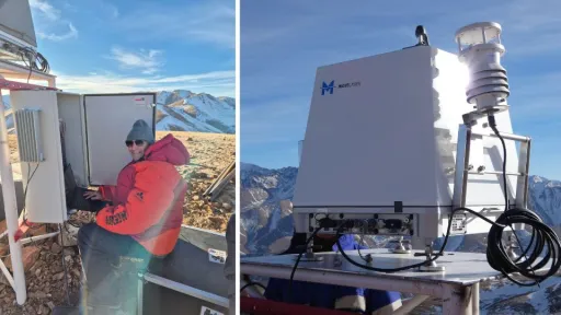 Experts installing LiDAR wind measurement device near Uzunbulak Village in Kochkor District, Kyrgyzstan