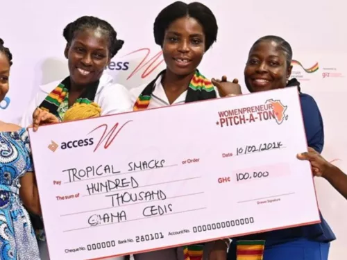 women with a check
